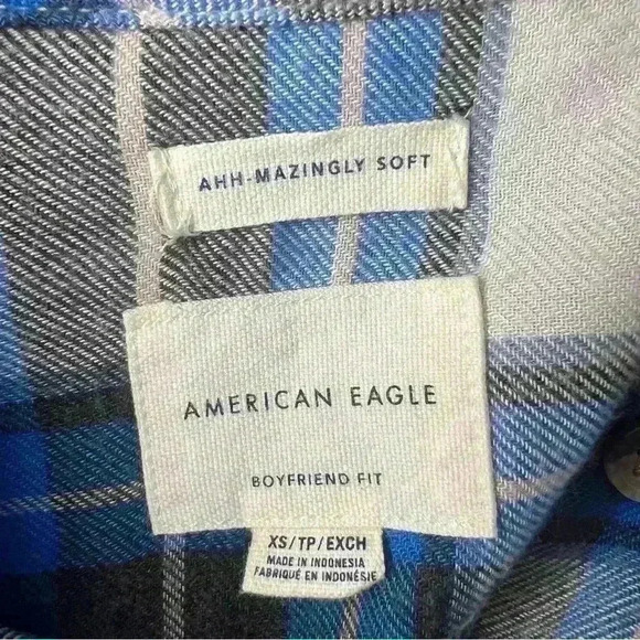 American Eagle Women’s AHHMAZING Blue Plaid Flannel Size X-Small - Picture 8 of 12